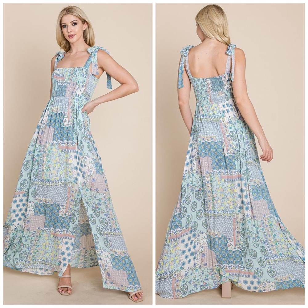 ROLYPOLY Floral Printed Smocked Front Maxi Beach Dress